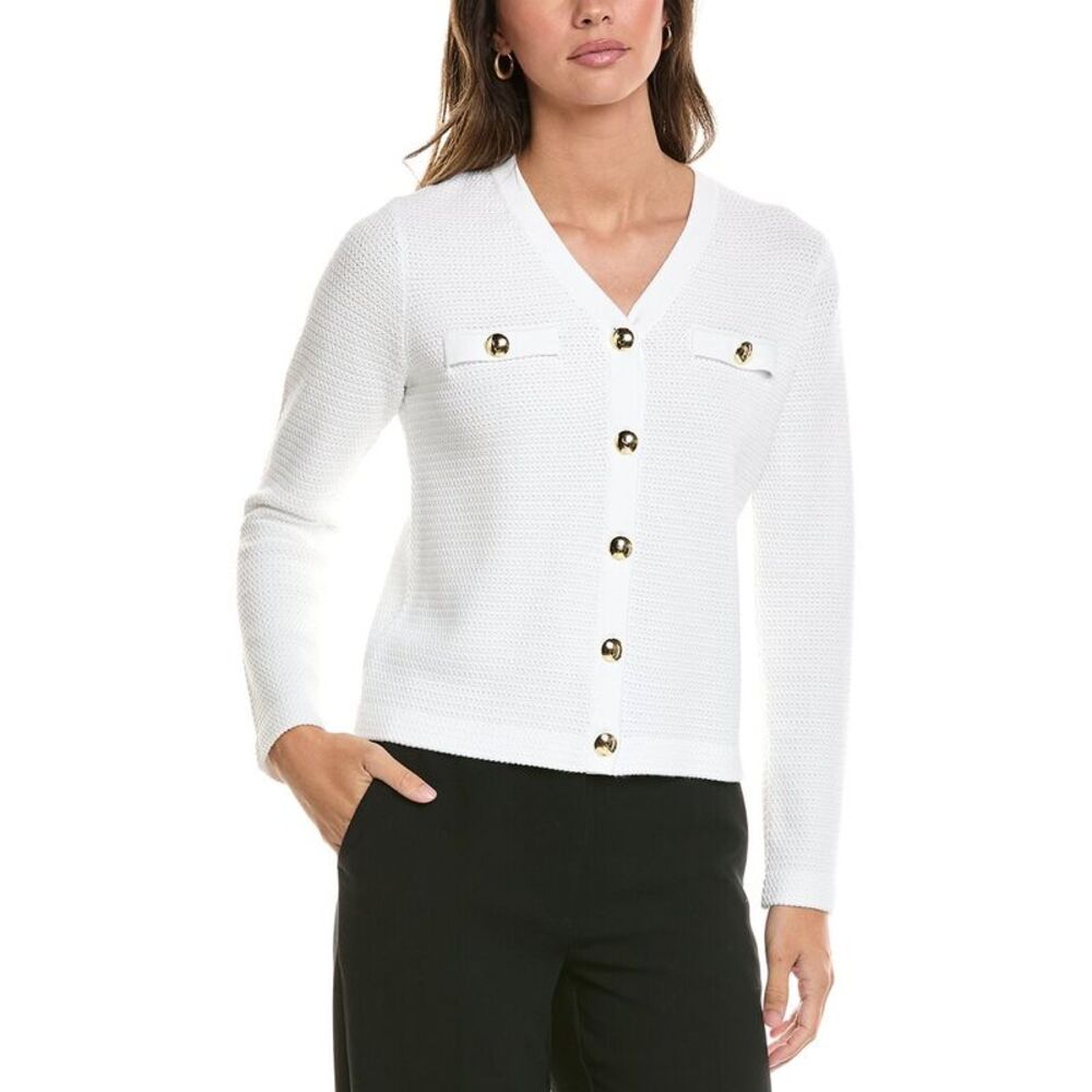 St. John Womens  French Iconic Inspired Knit V-Neck Cardigan, White